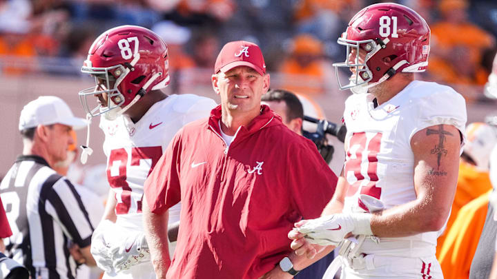 Alabama head coach Kalen DeBoer during an SEC conference game between Tennessee and Alabama in Neyland Stadium on Saturday, Oct. 19, 2024.