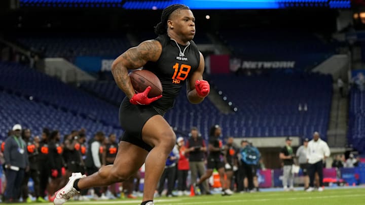 Ohio State running back Quinshon Judkins during the 2025 NFL Combine at Lucas Oil Stadium.