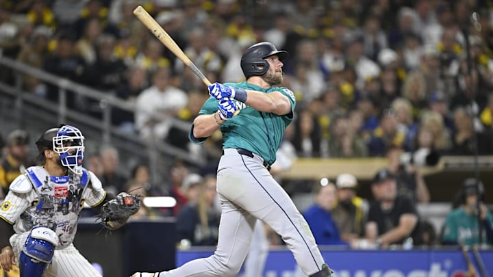 Luke Raley hits a two-run home run during the fifth inning against the San Diego Padres at Petco Park. 