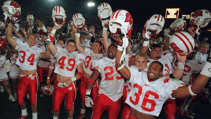 The 1998 season came to a successful end with Badgers players reacting to fans after winning the Rose Bowl on Jan, 1, 1999 in Pasadena, Calif.
University Of Wisconsin Madison Football Team Rose Bowl Badgers Vs Ucla The 1998 season came to a successful end with Badgers players reacting to fans after winning the Rose Bowl on Jan, 1, 1999 in Pasadena, Calif.
University Of Wisconsin Madison Football Team Rose Bowl Badgers Vs Ucla