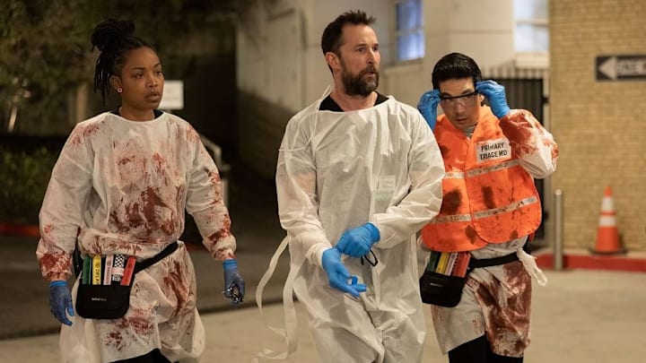 Ayesha Harris, Noah Wyle, and Ken Kirby star in hit medical drama The Pitt on Max. Credit: HBO Max