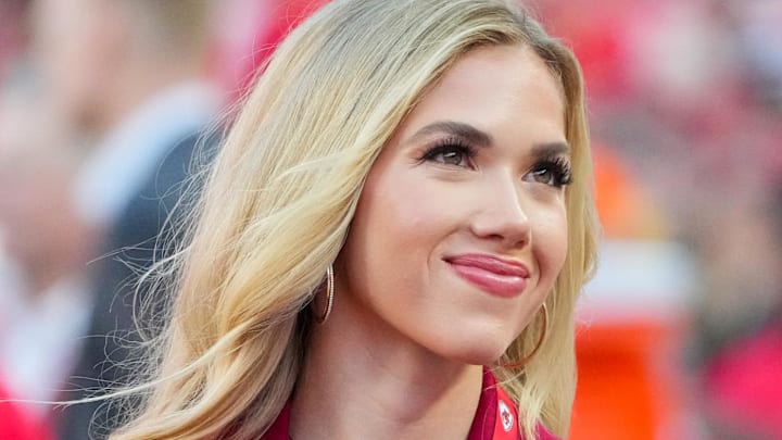Kansas City Chiefs CEO’s daughter Gracie Hunt on field prior to a game at GEHA Field at Arrowhead Stadium.