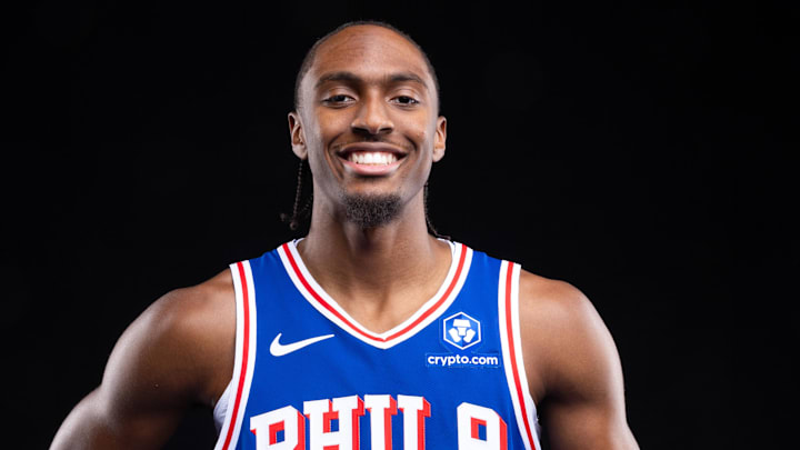 Sep 26, 2025; Camden, NJ, USA; Philadelphia 76ers Tyrese Maxey poses for a photo during media day. Mandatory Credit: Bill Streicher-Imagn Images Sep 26, 2025; Camden, NJ, USA; Philadelphia 76ers Tyrese Maxey poses for a photo during media day. Mandatory Credit: Bill Streicher-Imagn Images