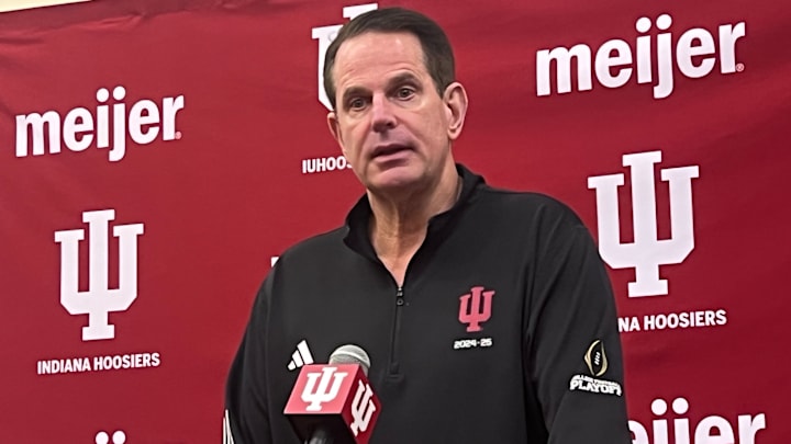 Indiana coach Curt Cignetti speaks to reporters Sept. 15, 2025, in the Don Croftcheck Team Room at Memorial Stadium.