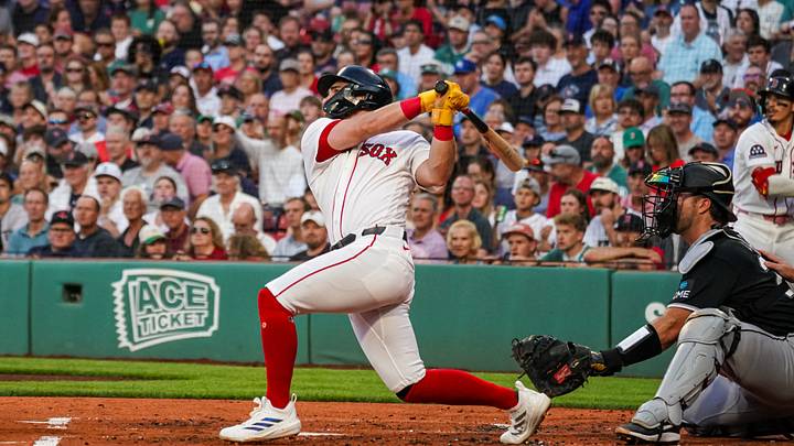 Aug 4, 2026; Boston, Massachusetts, USA; Boston Red Sox third baseman Caleb Durbin (5) hits a grand slam against the Chicago White Sox in the first inning at Fenway Park. Mandatory Credit: David Butler II-Imagn Images Aug 4, 2026; Boston, Massachusetts, USA; Boston Red Sox third baseman Caleb Durbin (5) hits a grand slam against the Chicago White Sox in the first inning at Fenway Park. Mandatory Credit: David Butler II-Imagn Images