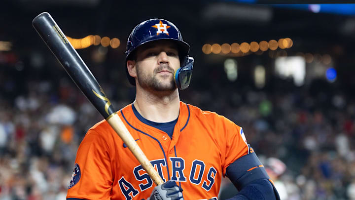Jul 22, 2025; Phoenix, Arizona, USA; Houston Astros outfielder Chas McCormick against the Arizona Diamondbacks at Chase Field. Mandatory Credit: Mark J. Rebilas-Imagn Images