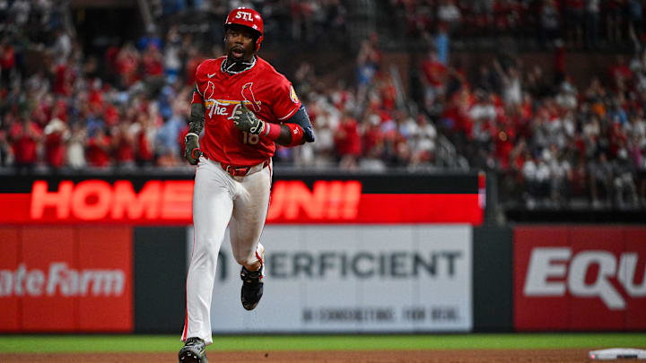 May 15, 2026; St. Louis, Missouri, USA; St. Louis Cardinals right fielder Jordan Walker (18) runs the bases after hitting a two run home run against the Kansas City Royals during the fourth inning at Busch Stadium. Mandatory Credit: Jeff Curry-Imagn Images