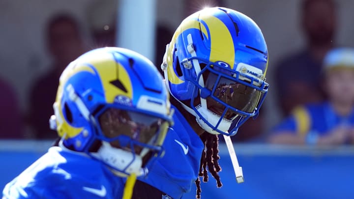 Jul 23, 2025; Los Angeles, CA, USA; Los Angeles Rams receiver Davante Adams (17) during training camp at Loyola Marymount University. Mandatory Credit: Kirby Lee-Imagn Images Jul 23, 2025; Los Angeles, CA, USA; Los Angeles Rams receiver Davante Adams (17) during training camp at Loyola Marymount University. Mandatory Credit: Kirby Lee-Imagn Images