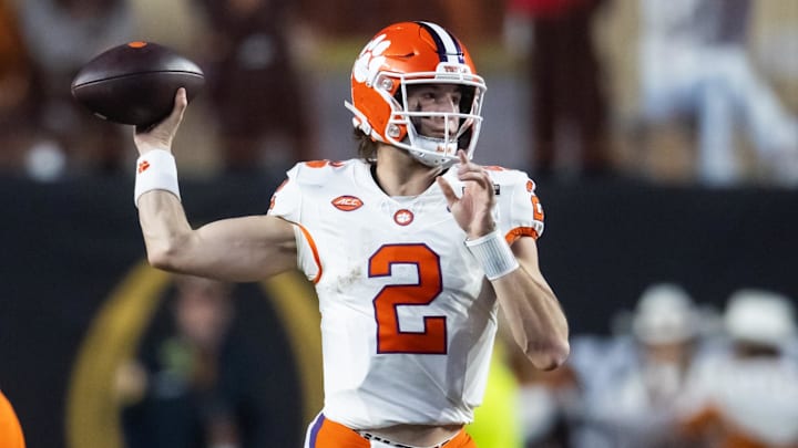 Dec 21, 2024; Austin, Texas, USA; Clemson Tigers quarterback Cade Klubnik (2) against the Texas Longhorns during the CFP National playoff first round at Darrell K Royal-Texas Memorial Stadium. Mandatory Credit: Mark J. Rebilas-Imagn Images Dec 21, 2024; Austin, Texas, USA; Clemson Tigers quarterback Cade Klubnik (2) against the Texas Longhorns during the CFP National playoff first round at Darrell K Royal-Texas Memorial Stadium. Mandatory Credit: Mark J. Rebilas-Imagn Images