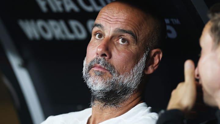 [Subscription Customers Only] Jun 30, 2025; Orlando, Florida, USA; Manchester City manager Pep Guardiola before a round of 16 match of the 2025 FIFA Club World Cup at Camping World Stadium. Mandatory Credit: Lee Smith-Reuters via Imagn Images