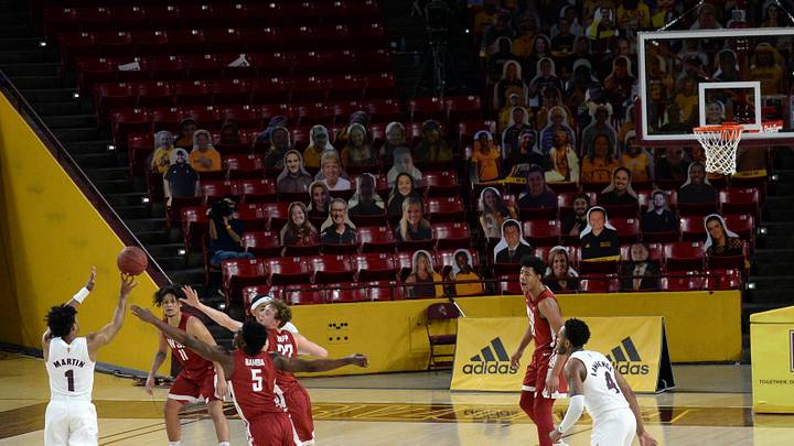 Feb 27, 2021; Tempe, AZ, USA; Arizona State Sun Devils guard Remy Martin (1) takes and makes the game winning shot against the Washington State Cougars during overtime at Desert Financial Arena. Mandatory Credit: Joe Camporeale-Imagn Images Feb 27, 2021; Tempe, AZ, USA; Arizona State Sun Devils guard Remy Martin (1) takes and makes the game winning shot against the Washington State Cougars during overtime at Desert Financial Arena. Mandatory Credit: Joe Camporeale-Imagn Images