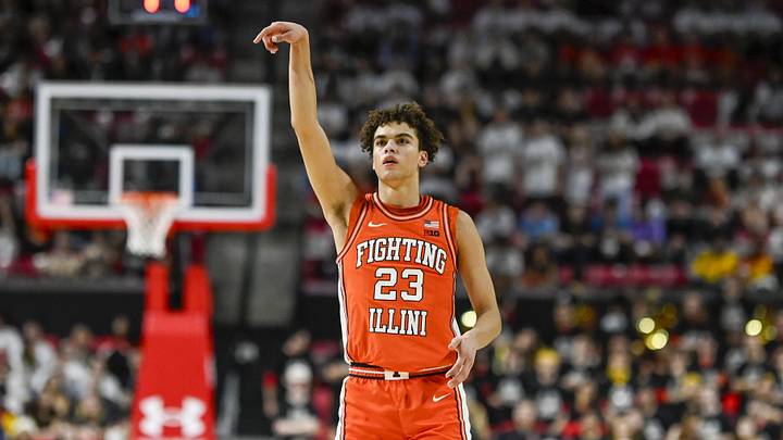 Mar 8, 2026; College Park, Maryland, USA; Illinois Fighting Illini guard Keaton Wagler (23) reacts after shooting a three point basket during the first half against the Maryland Terrapins at Xfinity Center. Mandatory Credit: Tommy Gilligan-Imagn Images Mar 8, 2026; College Park, Maryland, USA; Illinois Fighting Illini guard Keaton Wagler (23) reacts after shooting a three point basket during the first half against the Maryland Terrapins at Xfinity Center. Mandatory Credit: Tommy Gilligan-Imagn Images
