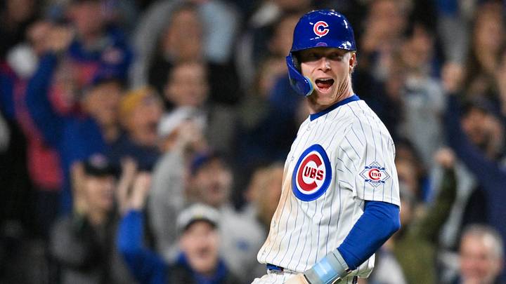Sep 22, 2026; Chicago, Illinois, USA;  Chicago Cubs center fielder Pete Crow-Armstrong (4) runs into home plate to score against the Miami Marlins during the sixth inning at Wrigley Field.  Mandatory Credit: Patrick Gorski-Imagn Images