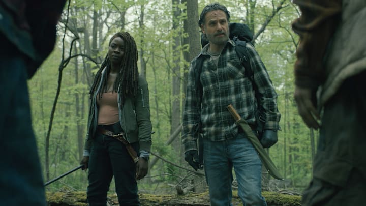 Danai Gurira as Michonne and Andrew Lincoln as Rick Grimes in The Walking Dead: The Ones Who Live season 1