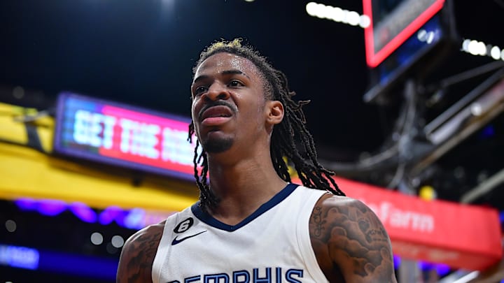Memphis Grizzlies guard Ja Morant (12) against the Los Angeles Lakers at Crypto.com Arena. 