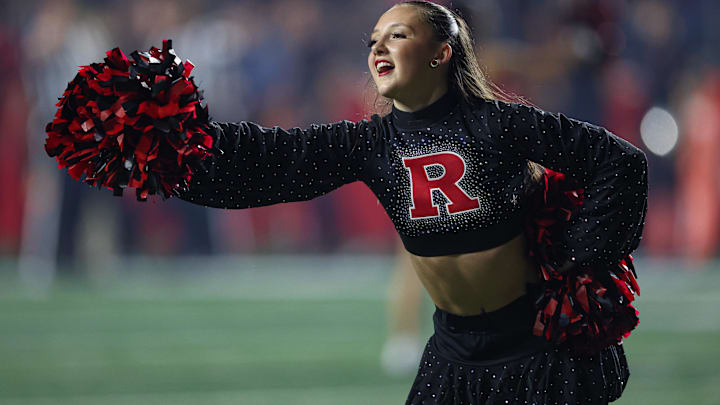 A member of the Rutgers Scarlet Knights cheer team 