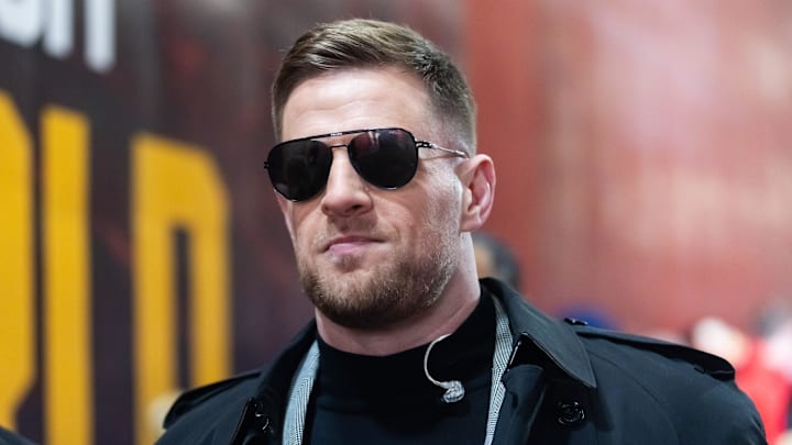 Jan 26, 2025; Kansas City, MO, USA; Former player J.J. Watt in attendance of the Kansas City Chiefs game against the Buffalo Bills in the AFC Championship game at GEHA Field at Arrowhead Stadium. Mandatory Credit: Mark J. Rebilas-Imagn Images