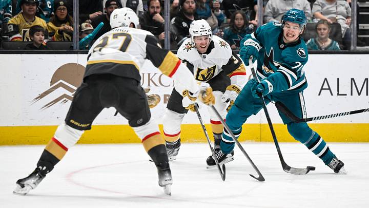 Dec 27, 2024; San Jose, California, USA; San Jose Sharks center Macklin Celebrini (71) takes a shot on goal against the Vegas Golden Knights in the second period at SAP Center at San Jose. Mandatory Credit: Eakin Howard-Imagn Images Dec 27, 2024; San Jose, California, USA; San Jose Sharks center Macklin Celebrini (71) takes a shot on goal against the Vegas Golden Knights in the second period at SAP Center at San Jose. Mandatory Credit: Eakin Howard-Imagn Images