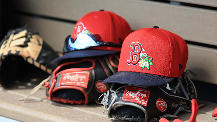 Mar 2, 2026; Dunedin, Florida, USA; A detail view of Boston Red Sox hats and gloves during the first inning against the Boston Red Sox at TD Ballpark. Mandatory Credit: Kim Klement Neitzel-Imagn Images
Mar 2, 2026; Dunedin, Florida, USA; A detail view of Boston Red Sox hats and gloves during the first inning against the Boston Red Sox at TD Ballpark. Mandatory Credit: Kim Klement Neitzel-Imagn Images