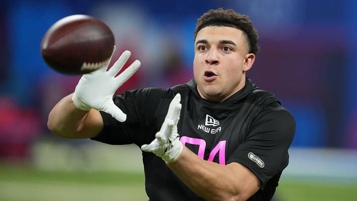 Texas Tech tight end Jalin Conyers (TE04) participates in drills during the 2025 NFL Combine at Lucas Oil Stadium. Texas Tech tight end Jalin Conyers (TE04) participates in drills during the 2025 NFL Combine at Lucas Oil Stadium.