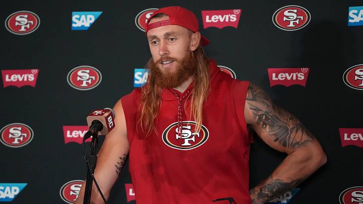 Sep 9, 2026; Melbourne, Victoria, Australia; San Francisco 49ers tight end George Kittle (85) at press conference at AAMI Park. Mandatory Credit: Kirby Lee-Imagn Images Sep 9, 2026; Melbourne, Victoria, Australia; San Francisco 49ers tight end George Kittle (85) at press conference at AAMI Park. Mandatory Credit: Kirby Lee-Imagn Images
