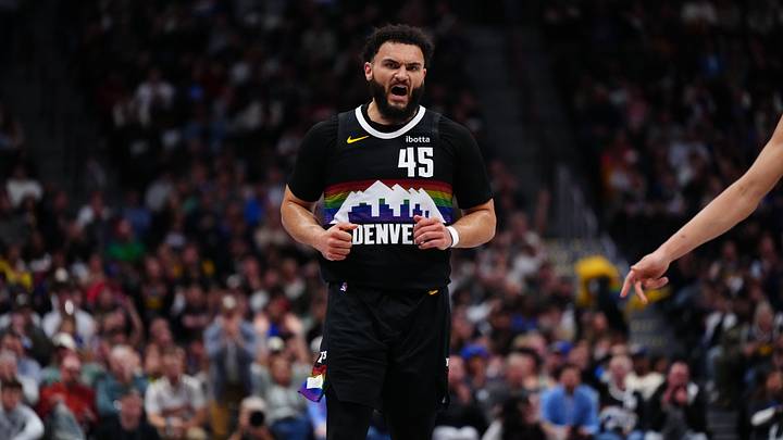 Apr 10, 2026; Denver, Colorado, USA; Denver Nuggets forward David Roddy (45) reacts to a play in the second half against the Oklahoma City Thunder at Ball Arena. Mandatory Credit: Ron Chenoy-Imagn Images Apr 10, 2026; Denver, Colorado, USA; Denver Nuggets forward David Roddy (45) reacts to a play in the second half against the Oklahoma City Thunder at Ball Arena. Mandatory Credit: Ron Chenoy-Imagn Images