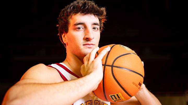 Milan Momcilovic stands for a photo during Iowa State men's basketball media day at Hilton Coliseum, Wednesday, Oct. 11, 2023. Milan Momcilovic stands for a photo during Iowa State men's basketball media day at Hilton Coliseum, Wednesday, Oct. 11, 2023.