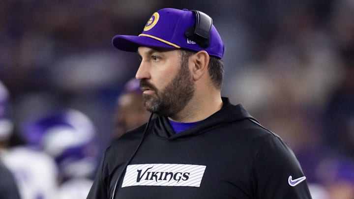 Jan 13, 2025; Glendale, AZ, USA; Minnesota Vikings assistant wide receivers coach Tony Sorrentino against the Los Angeles Rams during an NFC wild card game at State Farm Stadium. Mandatory Credit: Mark J. Rebilas-Imagn Images