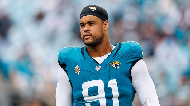 Sep 7, 2025; Jacksonville, Florida, USA; Jacksonville Jaguars defensive tackle Arik Armstead (91) against the Carolina Panthers at EverBank Stadium. Mandatory Credit: Morgan Tencza-Imagn Images