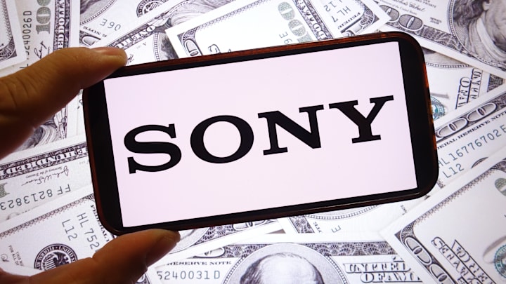 In this photo illustration, the Sony company logo is seen...