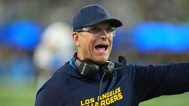 Dec 8, 2025; Inglewood, California, USA; Los Angeles Chargers head coach Jim Harbaugh reacts in the first half against the Philadelphia Eagles at SoFi Stadium. Mandatory Credit: Kirby Lee-Imagn Images Dec 8, 2025; Inglewood, California, USA; Los Angeles Chargers head coach Jim Harbaugh reacts in the first half against the Philadelphia Eagles at SoFi Stadium. Mandatory Credit: Kirby Lee-Imagn Images
