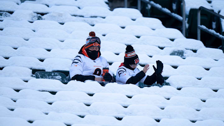 Cincinnati Bengals fans in the snow Cincinnati Bengals fans in the snow