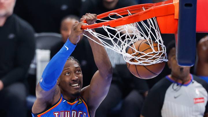 May 18, 2026; Oklahoma City, Oklahoma, USA; Oklahoma City Thunder forward Jalen Williams (8) dunks in the first quarter against the San Antonio Spurs during game one of the western conference finals for the 2026 NBA playoffs at Paycom Center. Mandatory Credit: Alonzo Adams-Imagn Images May 18, 2026; Oklahoma City, Oklahoma, USA; Oklahoma City Thunder forward Jalen Williams (8) dunks in the first quarter against the San Antonio Spurs during game one of the western conference finals for the 2026 NBA playoffs at Paycom Center. Mandatory Credit: Alonzo Adams-Imagn Images