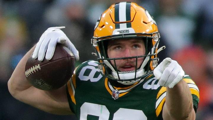 Green Bay Packers tight end Luke Musgrave reacts after catching a pass in the win against the Bears. Green Bay Packers tight end Luke Musgrave reacts after catching a pass in the win against the Bears.
