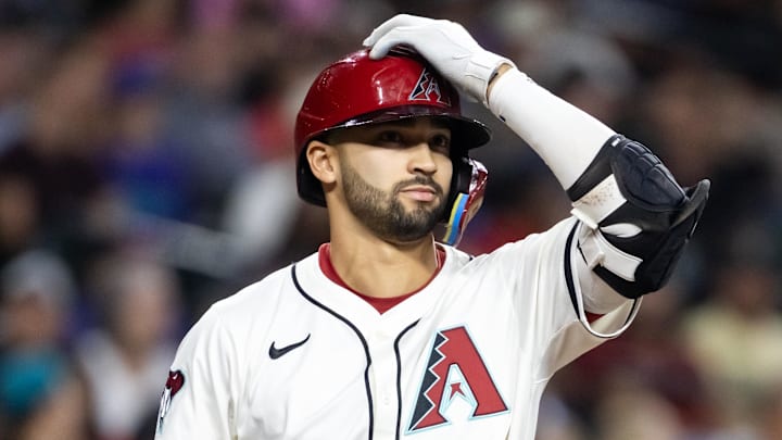 Sep 16, 2025; Phoenix, Arizona, USA; Arizona Diamondbacks infielder Jordan Lawlar against the San Francisco Giants at Chase Field. Mandatory Credit: Mark J. Rebilas-Imagn Images
