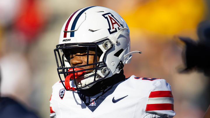 Nov 25, 2023; Tempe, Arizona, USA; Arizona Wildcats running back Rayshon Luke (21) against the Arizona State Sun Devils during the Territorial Cup at Mountain America Stadium. Mandatory Credit: Mark J. Rebilas-USA TODAY Sports