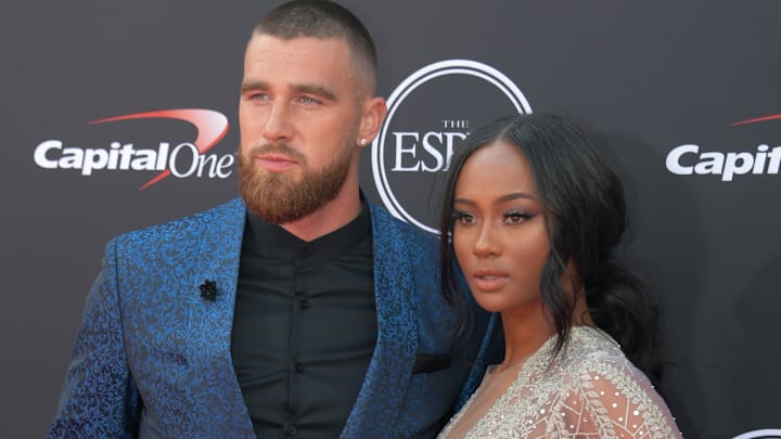 Jul 18, 2018; Los Angeles, CA, USA; Kansas City Chiefs tight end Travis Kelce and Kayla Nicole arrive for the 2018 ESPYS at Microsoft Theatre. Jul 18, 2018; Los Angeles, CA, USA; Kansas City Chiefs tight end Travis Kelce and Kayla Nicole arrive for the 2018 ESPYS at Microsoft Theatre.