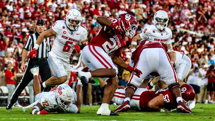 Oklahoma running back Jonathan Hatton Jr. carries against New Mexico. Oklahoma running back Jonathan Hatton Jr. carries against New Mexico.