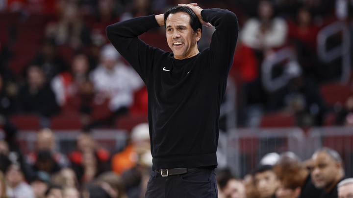 Miami Heat head coach Erik Spoelstra reacts (Mandatory Credit: Kamil Krzaczynski-Imagn Images)