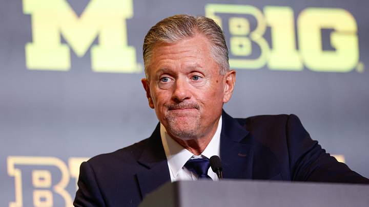 Jul 30, 2026; Chicago, IL, USA; Michigan Football head coach Kyle Whittingham speaks during Big Ten Media Days at Hilton Chicago. Mandatory Credit: Kamil Krzaczynski-Imagn Images Jul 30, 2026; Chicago, IL, USA; Michigan Football head coach Kyle Whittingham speaks during Big Ten Media Days at Hilton Chicago. Mandatory Credit: Kamil Krzaczynski-Imagn Images