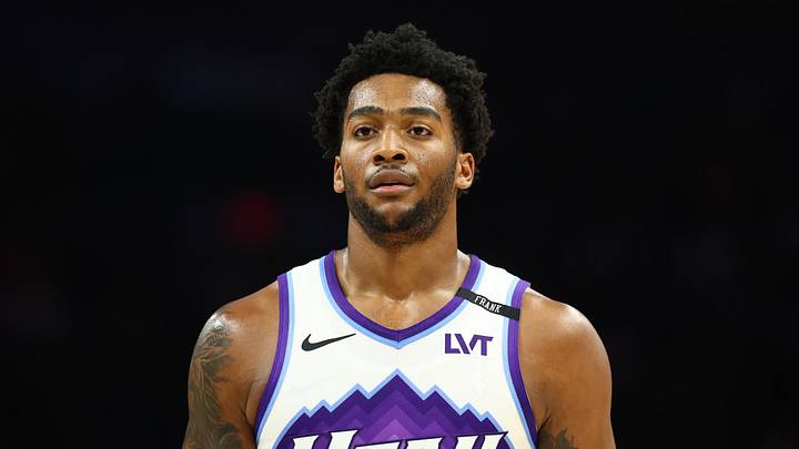 Mar 28, 2026; Phoenix, Arizona, USA; Utah Jazz forward Brice Sensabaugh (28) against the Phoenix Suns at Mortgage Matchup Center. Mandatory Credit: Mark J. Rebilas-Imagn Images Mar 28, 2026; Phoenix, Arizona, USA; Utah Jazz forward Brice Sensabaugh (28) against the Phoenix Suns at Mortgage Matchup Center. Mandatory Credit: Mark J. Rebilas-Imagn Images