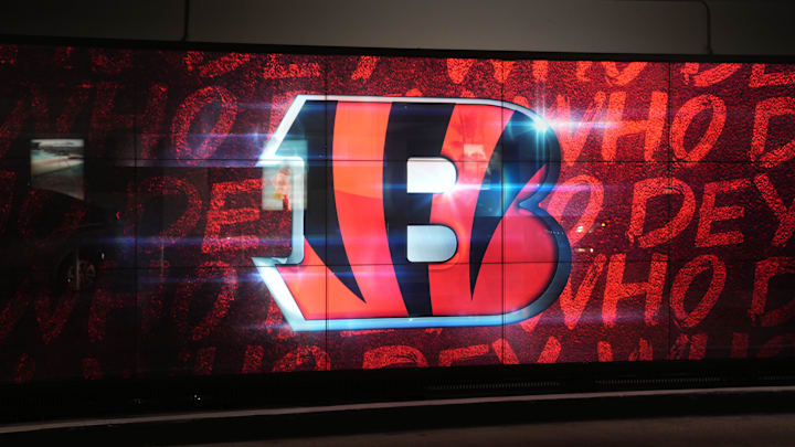 Feb 9, 2022; Los Angeles, CA, USA; A Cincinnati Bengals logo is seen at the Grove. Mandatory Credit: Kirby Lee-Imagn Images