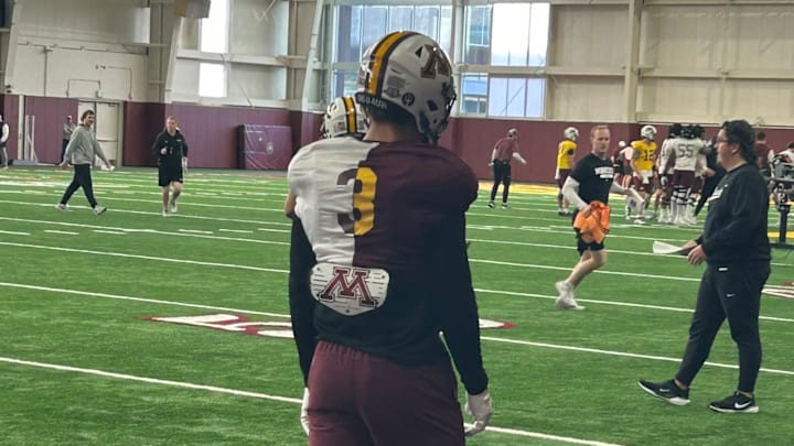 Koi Perich during a Gophers spring practice Koi Perich during a Gophers spring practice