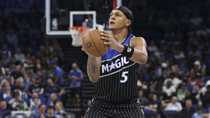 Orlando Magic forward Paolo Banchero left Wednesday's game against the New York Knicks at Madison Square Garden with a second-quarter groin injury. Orlando Magic forward Paolo Banchero left Wednesday's game against the New York Knicks at Madison Square Garden with a second-quarter groin injury.