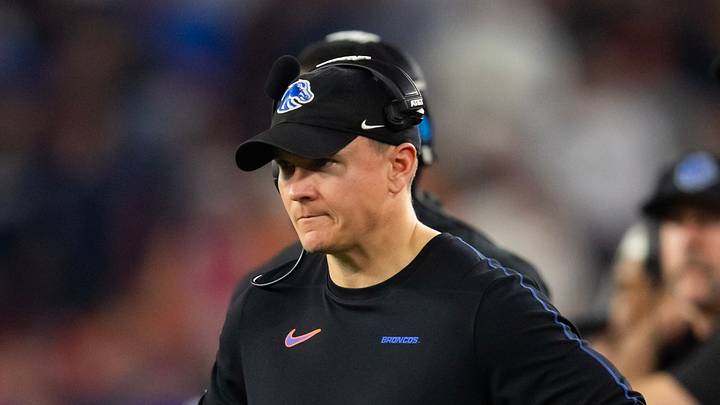 Dec 31, 2024; Glendale, AZ, USA; Boise State Broncos head coach Spencer Danielson against the Penn State Nittany Lions during the Fiesta Bowl at State Farm Stadium