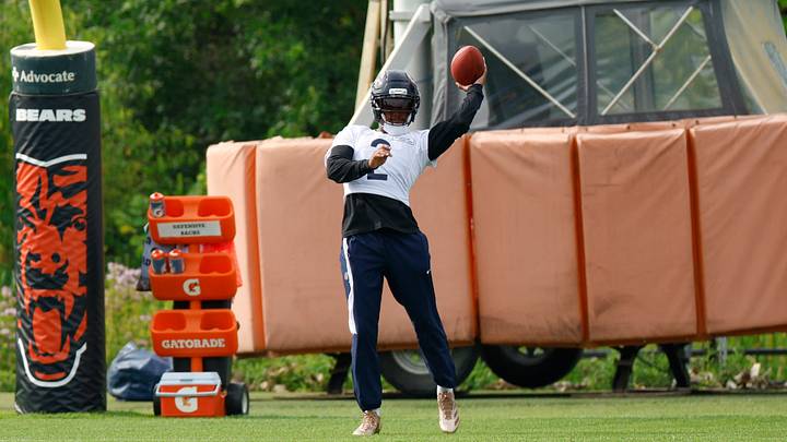 Chicago Bears defensive back Coby Bryant (2) passes the ball during Training Camp at Halas Hall. Mandatory Credit: Kamil Krzaczynski-Imagn Images