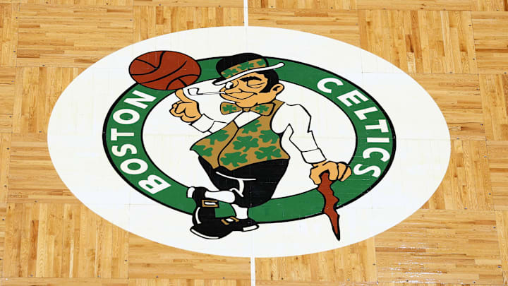 Apr 3, 2022; Boston, Massachusetts, USA; The Boston Celtics logo is seen on the parquet floor at center court before the game between the Boston Celtics and the Washington Wizards at TD Garden. Mandatory Credit: Winslow Townson-Imagn Images