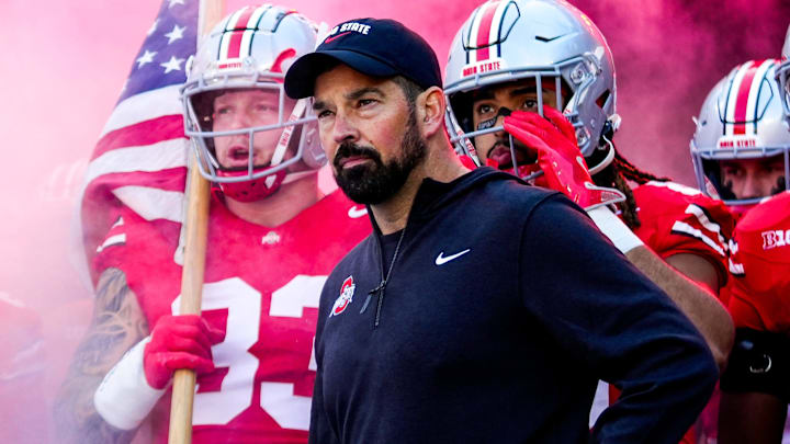 Ohio State Buckeyes head coach Ryan Day waits to take the field before the game against the Purdue Boilermakers at Ohio Stadium on Saturday, Nov. 9, 2024 in Columbus, Ohio.