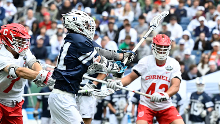 Penn State's Liam Matthews (51) scored four goals for the Nittany Lions against Cornell in the semifinals of the NCAA Men's Lacrosse Championship at Gillette Stadium. Penn State's Liam Matthews (51) scored four goals for the Nittany Lions against Cornell in the semifinals of the NCAA Men's Lacrosse Championship at Gillette Stadium.