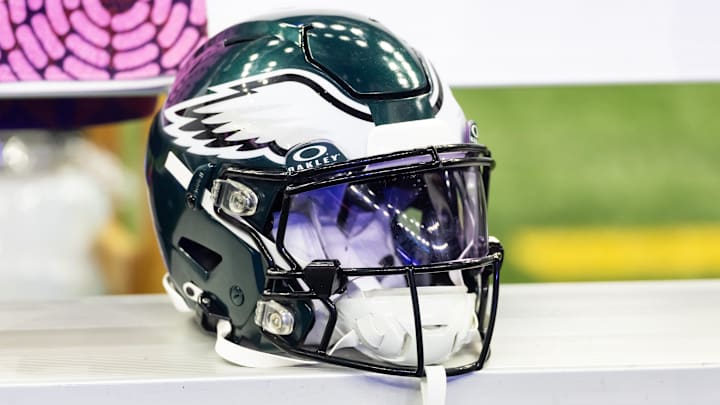 Feb 9, 2025; New Orleans, LA, USA; Detailed view of a Philadelphia Eagles helmet during Super Bowl LIX at Ceasars Superdome. Mandatory Credit: Mark J. Rebilas-Imagn Images Feb 9, 2025; New Orleans, LA, USA; Detailed view of a Philadelphia Eagles helmet during Super Bowl LIX at Ceasars Superdome. Mandatory Credit: Mark J. Rebilas-Imagn Images